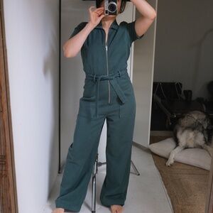 Reformation green denim jumpsuit